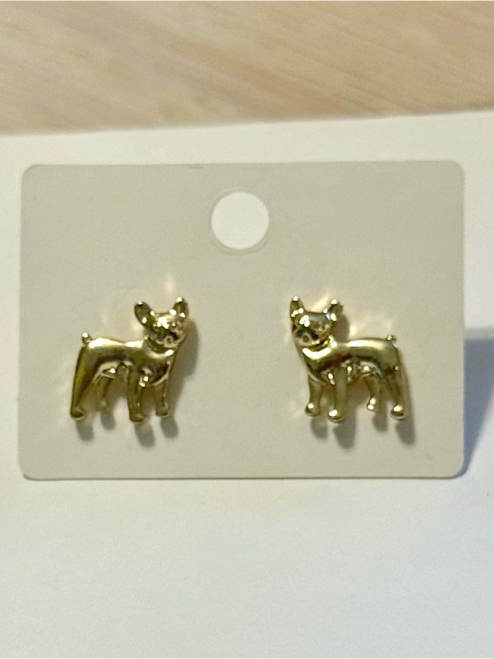Gold-Tone French Bulldog Stud Earrings - Picture 2 of 2